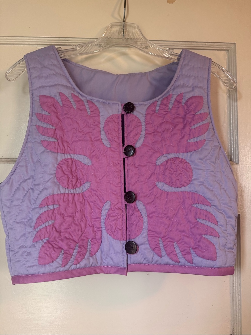 Papalepiko Brand Lavender & Pink Hawaiian Quilted Cropped Vest